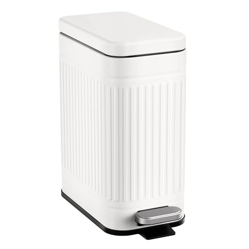 TrashAid 2.6 Gallons Small Bathroom Trash Can with Soft Close Lid, White | Removable Inner Bucket, Odor Control, Fingerprint-Resistant, Slim Stainless Steel Garbage Can for Bedroom/Office/Laundry