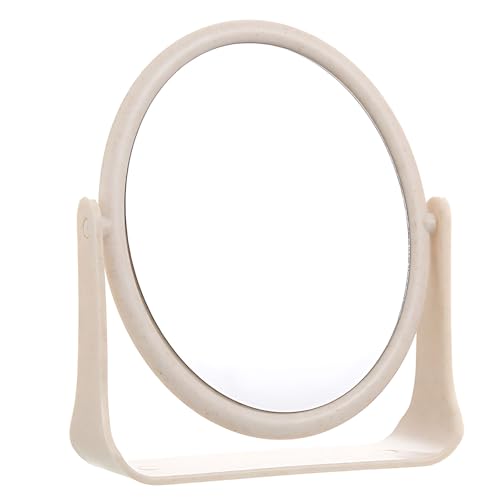 Desk Makeup Mirror, Double Sided 7.9 in / 20 cm Tabletop Mirror with 360° Rotation, Freestanding Vanity Table Mirror for Dorm, Bedroom, Beige Room Decor, Small Standing Mirror