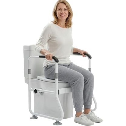 Toilet Safety Rails, Bathroom Stand Assist Aid for Elderly, Adjustable Anti-Slip Toilet Handles Bar with Wide Base, Tool-Free Assembly for Seniors, Disabled & Post-Surgery Recovery - color: White