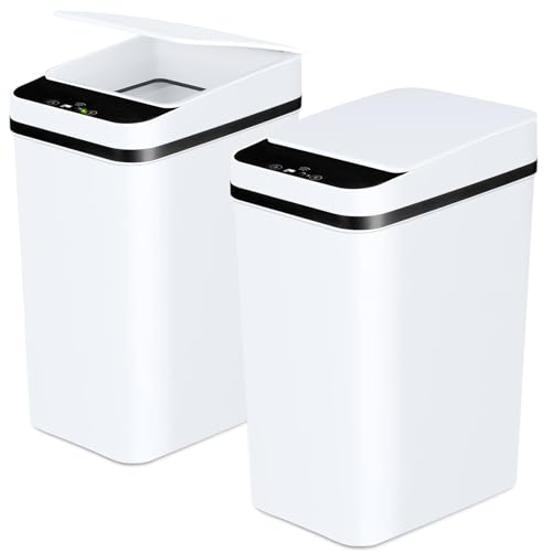 Anborry Bathroom Trash Cans with Lid 2 Pack 2.2 Gallon Touchless Automatic Motion Sensor Small Slim Garbage Can, Smart Electric Narrow Garbage Bin for Bedroom Office Kitchen (White) - color: 2 Pack 2.2 Gallon & 2.2 Gallon White