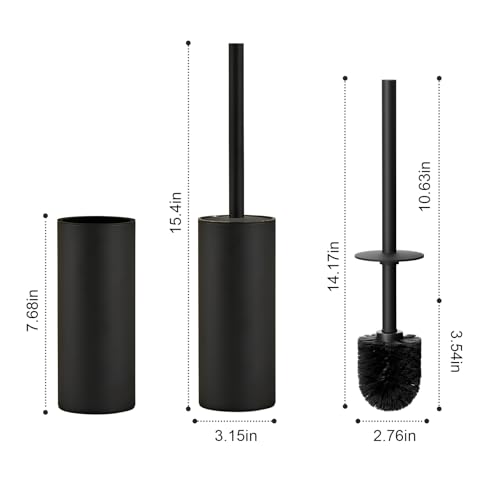 304 Stainless Steel Toilet Bowl Cleaner Brush and Holder Set | Black Bathroom Toilet Brush, Floor-Standing Circular Base, Long Handle, Heavy-Duty with 2 Brush Heads YIGUANXIN - color: H-black