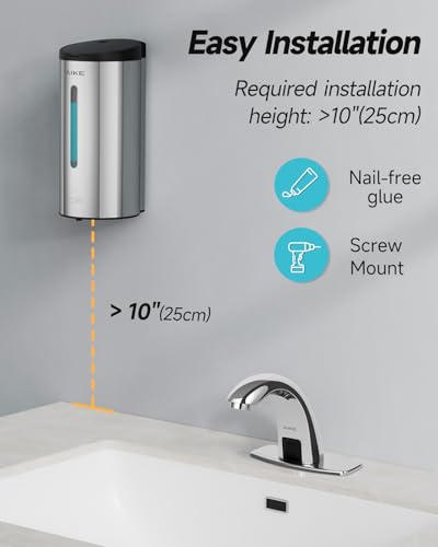AIKE Automatic Foam Soap Dispenser 25oz for Bathroom,Polished AK1205FA | Rich Foam and Stainless Steel,No-drill and Screw Wall Mount,5-Level Adjustable and Key for Commercial(Batteries Not Included) - color: Polished Stainless Steel
