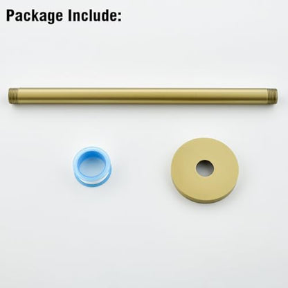 RANDOM Shower Arm with Flange,Gold 12 Inches Ceiling Mount Shower Head Extension Arm Straight Arm Ceiling-Mounted For Fixed Shower Head,Brushed Gold.RD91038-12BG - color: 12″ Brushed Gold(Round Flange)