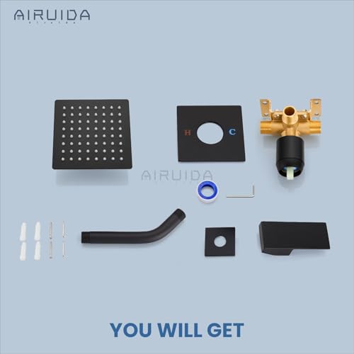 Airuida Shower Faucet Set,6 Inch Shower Valve Kit,Matte Black | Male Threads,Rough-in Valve Shower Trim Kit,Single Handle Control Shower Set - color: Matte Black, size: 6 Inch