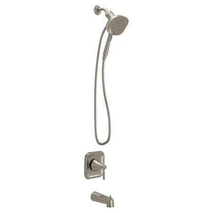 Moen Ronan Spot Resist Brushed Nickel Single-Handle Modern Tub and Shower Faucet with Square Handheld Rain Shower Spray Head Featuring Magnetix, Valve Included, 82022SRN - color: Brushed Nickel, style: Square Showerhead