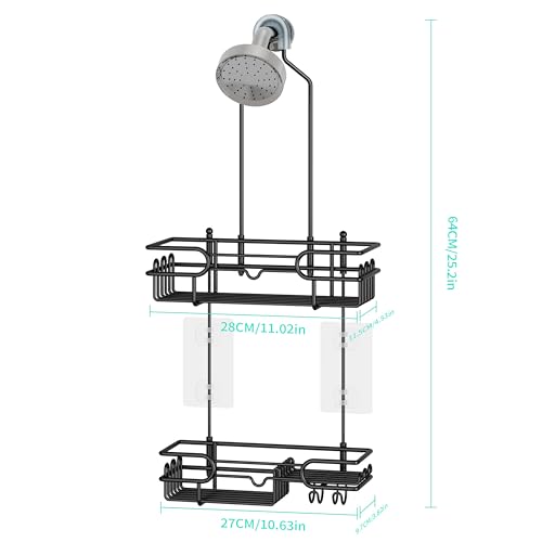 HapiRm Hanging Shower Caddy Organizer - Bathroom Organizer with 12 Hooks and Soap Holder, Rustproof Shower Shelf over Shower Head - Black - color: Black