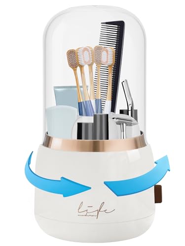 Rotating Toothbrush Holder Covered, Bathroom Counter Organizer, White | 360° 7-Slot Rotating Draining Water for Kids Electric Tooth Brush, Toothpaste, Razors, Cosmetic Brushes - color: White