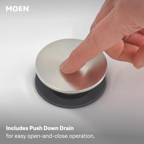 Moen Laris Spot Resist Brushed Nickel One-Handle Single Hole Modern Bathroom Sink Faucet with Optional Deckplate and Spring Loaded Drain Assembly, 84014SRN - color: Spot Resist Nickel