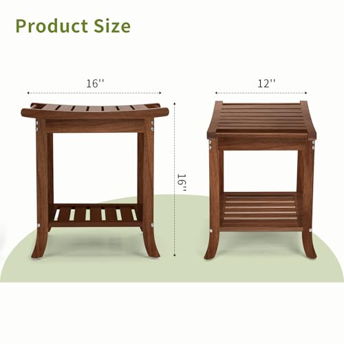 Teak Shower Benches for Inside Shower – Waterproof Wood Shower Stool with Storage Shelf, Non-Slip Spa Bathroom Seat Chair for Adults & Seniors, Ideal for Relaxing and Home Use