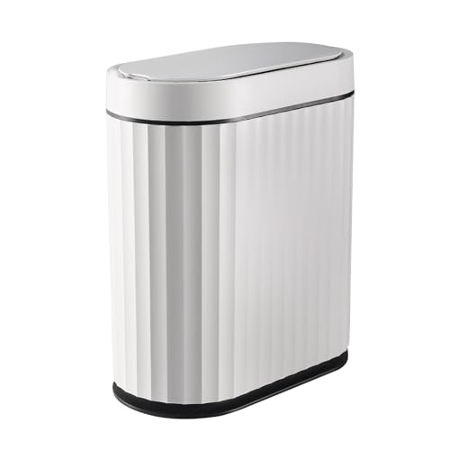 ELPHECO Bathroom Trash Can with Lid, 2 Gallon, Motion Sensor, Black White | Automatic Garbage Can, Slim Smart Trash Bin, Waterproof Plastic Wastebasket, Narrow Bin for Kitchen and Office - color: White Black