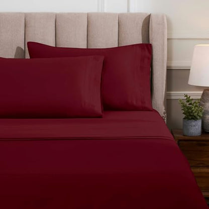SUPERIOR Egyptian Cotton 4 Piece Sheet Set, Luxury 1000 Thread Count, Modern Design, Sustainable Sheets, Basics, Solid, Deep Pocket Fitted Sheet, Flat Sheet, Pillowcases, Olympic Queen, Burgundy - color: Burgundy, size: Super Queen