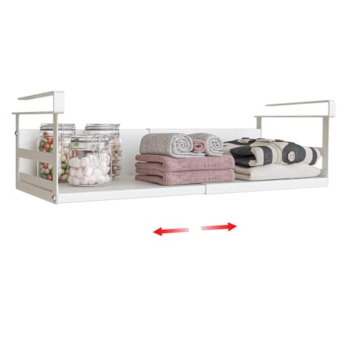 Expandable Under Cabinet Shelf Organizer with 0.94-Inch Thick Clips, Heavy Duty Extendable Under Shelf Storage Basket for Pantry or Laundry Room, White, 1 Pack, Interior: 4.13" H x 7.2" D - color: White-4.13"h X 7.2"d-0.94" Thick Clip, size: 1 Pack