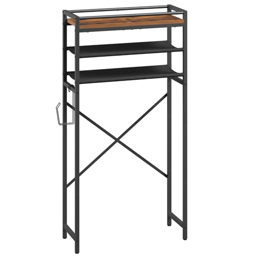 MAHANCRIS Over Toilet Storage, 3-Tier Bathroom Organizer Shelf with Toilet Paper Holder, Freestanding Space Saver Bathroom Shelves Above Toilet for Bathroom, Laundry Room, Rustic Brown TSHR1201 - color: Rustic Brown