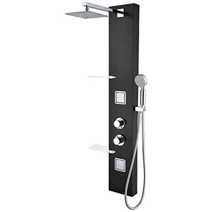ANZZI Shower Head Panel Tower System, Ronin, Black Aluminum, 2 Turbo Jetted | Includes Two Adjustable Body Spray Jets For Targeted Water, Constructed From Stainless Steel With A Matte Finish - color: Matte Black, style: 2 Jets