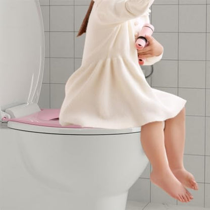 17" Round Toddler Toilet Seat, Built-In Potty Training Seat with Soft Quiet Close Non-Slip Design, Magnetic Kids Seat and Cover for Family Bathrooms, Durable and Easy to Clean,Pink - color: Pink, with Toddler Seat, size: Round (17″)