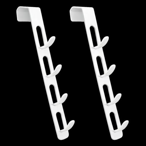 Dependable Industries inc. Essentials 2 Pack Over The Door Hooks 4 Hook Vertical Rack Heavy Duty Steel No Tools Required Fits Most Doors White - color: White