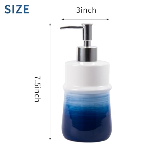 Ceramic 12Oz Soap Dispenser for Kitchen, Refillable Hand Dispenser with Pump, Lotion Dispenser Bathroom for Dish Soap, Hand soap. (Navy Blue) - color: Navy Blue