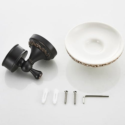 Oil Rubble Bronze Brass Bath Toilet Paper Holder with Shelf, Wall Mounted Black Bathroom Hardware Accessories, Pattern Carving Design - color: Soap Holder