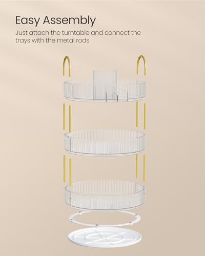 SONGMICS Makeup Organizer, 3-Tier Countertop, Customizable | Customizable skincare organizer countertop, round rotating, toiletries vanity organizer, lazy Susan, gift UJKA011W02 - color: Transparent, style: Round