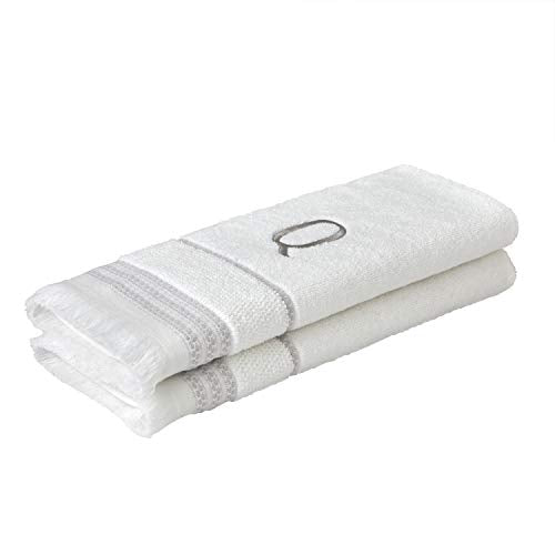 SKL Home Casual Monogram Hand Towel Set, Q, 16x26, White 2 Count - color: Casual Monogram Hand Towel Set, size: Hand Towel Set, style: Q