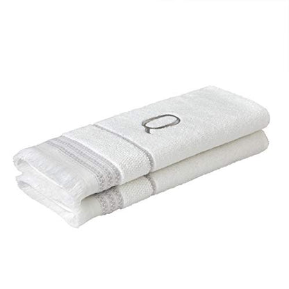 SKL Home Casual Monogram Hand Towel Set, Q, 16x26, White 2 Count - color: Casual Monogram Hand Towel Set, size: Hand Towel Set, style: Q