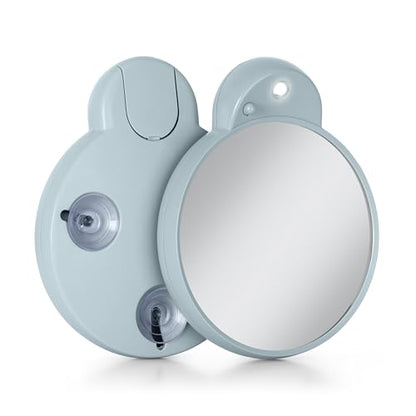 Zadro Magnification Lighted Compact Mirror with LED Light & Retractable Suction Cups – Travel Makeup Mirror, Cool White 6400K Lighting, Battery Operated, Made in USA (French Blue, 10X | 4.3"L x 3.5"W) - color: French Blue