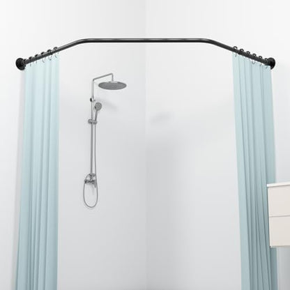 Neo Angle Shower Curtain Rod [21-36'']x43''x[21-36''] Black | Diamond Shaped Corner Shower Rod with Ceiling Support for Bathroom Bathtub, Rustproof Heavy Duty Steel, 12 Hooks