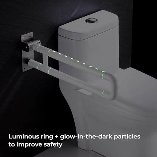 Flip Up Grab Bar for Toilet: Upgraded 23.6 Inch Handicap Grab Bars for Bathroom - Wall-Mount, Non-Slip Toilet Handles with Glows at Night, Suitable for Elderly Pregnant Women and Disabled - color: S-2930.White