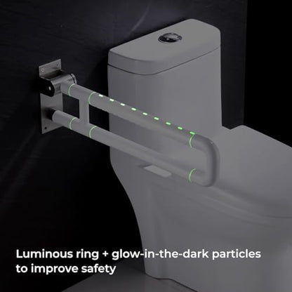 Flip Up Grab Bar for Toilet: Upgraded 23.6 Inch Handicap Grab Bars for Bathroom - Wall-Mount, Non-Slip Toilet Handles with Glows at Night, Suitable for Elderly Pregnant Women and Disabled - color: S-2930.White