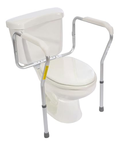 Essential Medical Supply Adjustable Toilet Safety Rails with Handles - Sturdy and Secure Toilet Frame for Elderly and Seniors - Toilet Helper with Adjustable Handles for Added 250lb Support and Safety