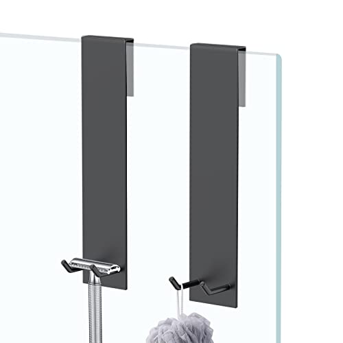 Shower Door Hook, Extended Length Frameless Shower Door Hook (7 Inches), Heavy-Duty Bathrobe Towel Stainless Steel Hook, No Drilling or Adhesive Required, 2-Pack, Black - color: Black-SXJ