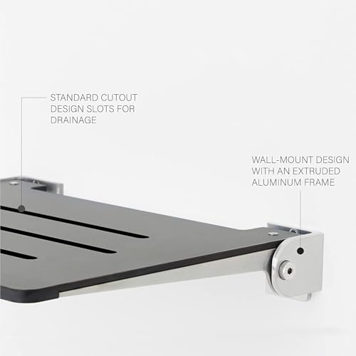 Seachrome 18 inch Silhouette Slimline Folding Wall Mount Shower Bench Seat, White Seat with Silver Frame - color: White Seat With Silver Frame