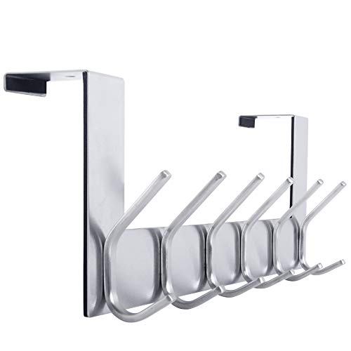 WEBI Over The Door Hook Door Hanger:Over The Door Towel Rack with 6 Hooks for Hanging Coats,Door Coat Hanger Towel Hanger Over Door Coat Rack for Towels,Clothes,Back of Bathroom,Silver - color: Silver, size: 1 Pack