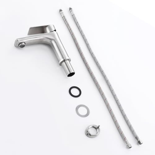 SUMERAIN Brushed Nickel Bathroom Sink Faucet Washbasin Faucet 304 Stainless Steel Single Hole Single Lever Handle | Unique Flow Pattern, Water-saving, Lead-Free, with Faucet Supply Lines, Easy DIY Install - color: Brushed Nickel
