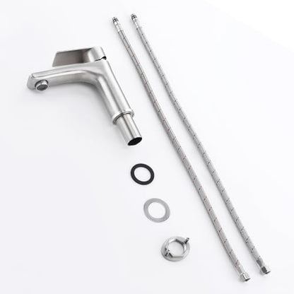 SUMERAIN Brushed Nickel Bathroom Sink Faucet Washbasin Faucet 304 Stainless Steel Single Hole Single Lever Handle | Unique Flow Pattern, Water-saving, Lead-Free, with Faucet Supply Lines, Easy DIY Install - color: Brushed Nickel