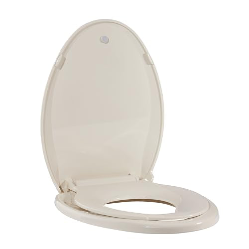 Toilet Seat, Elongated Toilet Seat with Toddler Seat Built in, Potty Training Toilet Seat Elongated Fits Both Adult and Child, with Slow Close and Magnets- Elongated Almond - color: Almond, size: Elongated, style: With Toddler Seat