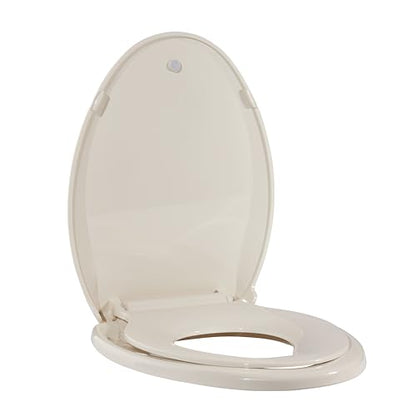 Toilet Seat, Elongated Toilet Seat with Toddler Seat Built in, Potty Training Toilet Seat Elongated Fits Both Adult and Child, with Slow Close and Magnets- Elongated Almond - color: Almond, size: Elongated, style: With Toddler Seat