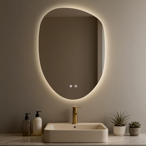 LED Bathroom Mirror with Lights, 23 x 32 Inch Led Bathroom Vanity Mirror for Wall, Anti Fog Mirror for Bathroom, 3 Colors and Dimmable Light, Horizontal/Vertical - color: Clear-irregular, size: 32"L x 23"W