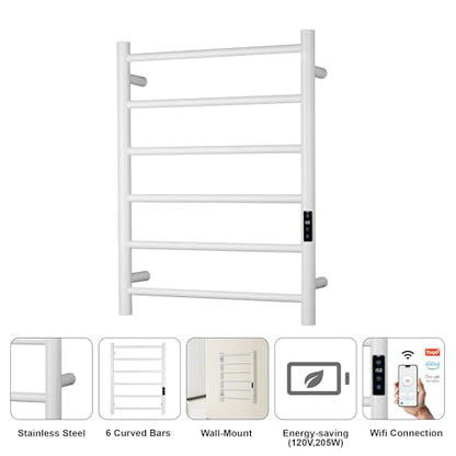 Electric Towel Rack with Voice Control for Alexa & Google Home,TUYA-Wall-Mounted Bathroom Heating Towel Warmer,Plug-in,26.77x20.47x4.39in,Stainless Steel Material,White,6 Bars - color: White With Wifi, size: 6 Bar