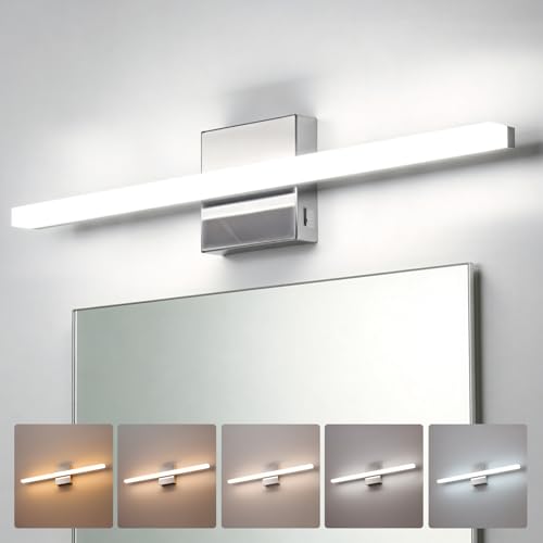 Modern Vanity Light Fixtures Over Mirror Long Led Bars for Bathroom | 24 Inch Long, Silver, Soft Shadow Free, Linear Design, Restroom Wall Lamp, Minimalist, Rustproof, 5CCT Selectable, 1 Pack - color: 5CCT-Not Dimmable, size: 24inch