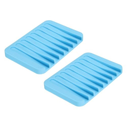 uxcell 2 Pcs Self Draining Silicone Soap Dish, Soap Tray with Drainage for Bathroom Shower Kitchen Sink, 4.5" x 3.1" x 0.4", Sky Blue - color: Sky Blue