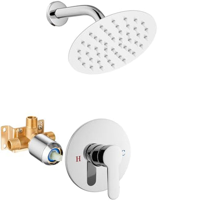 Airuida Shower Faucet Set,6 Inch Chrome Polish Shower Trim Kit | Round Rainfall Shower Head,Single Handle,Male Threads Rough-in Valve,Wall Mount Bathroom System - color: Chrome, size: 6 Inch