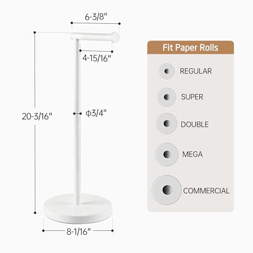 KES White Toilet Paper Holder Stand, Freestanding with Heavy Base | 304 Stainless Steel, Rustproof, 20.2-Inch Height, Anti-Slip Base, Fits All Rolls, Easy 1-Min Assembly - color: White, size: 20.2" H