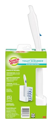 Scotch-Brite Disposable Toilet Scrubber Starter Kit, 5 Pack | Disposable Refills with Built-In Bleach Alternative, Includes 1 Handle, Storage Caddy and 5 Refills