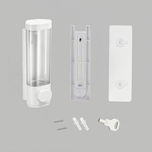 10oz/300ml Single Manual Wall Mounted Soap Dispenser, White | Bathroom Shampoo and Conditioner Dispenser, Clear Plastic Refillable Liquid Lotion Pump Dispenser and Organizer - color: White