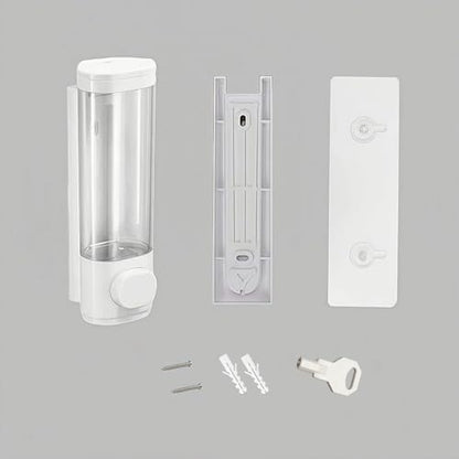 10oz/300ml Single Manual Wall Mounted Soap Dispenser, White | Bathroom Shampoo and Conditioner Dispenser, Clear Plastic Refillable Liquid Lotion Pump Dispenser and Organizer - color: White