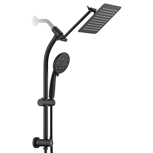Rainfall 8 Inch Shower Head with High Pressure Handheld Spray Combo, Drill-Free Slide Bar with Adjustable Shower Extension Arm, 3-Way Low Diverter for Easy Reach, 5Ft Hose- Matte Black - color: Matte Black