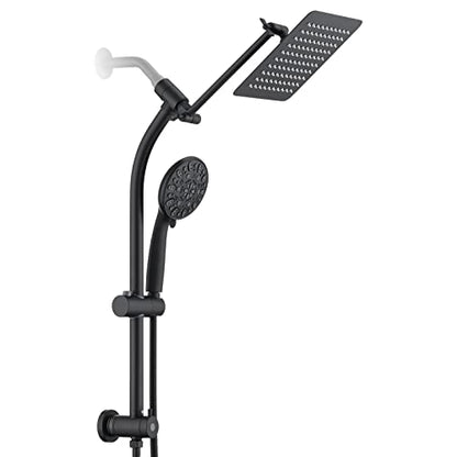Rainfall 8 Inch Shower Head with High Pressure Handheld Spray Combo, Drill-Free Slide Bar with Adjustable Shower Extension Arm, 3-Way Low Diverter for Easy Reach, 5Ft Hose- Matte Black - color: Matte Black