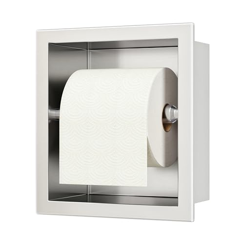 Neodrain Brushed Recessed Toilet Paper Holder,for Standard/Mega Roll | 304 Stainless Steel,Built-in Wall Toilet Paper Holder ,Stylish Mega Roll Tissue Dispenser for Bathroom, RV - color: Brushed
