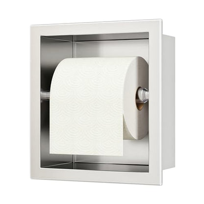 Neodrain Brushed Recessed Toilet Paper Holder,for Standard/Mega Roll | 304 Stainless Steel,Built-in Wall Toilet Paper Holder ,Stylish Mega Roll Tissue Dispenser for Bathroom, RV - color: Brushed